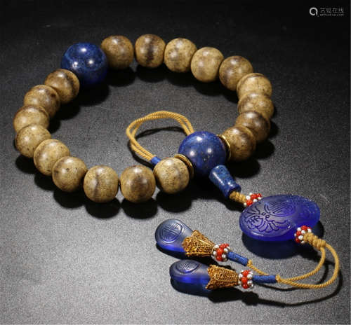 CHINESE AGALWOOD BEAD BUDDHIST BRACELET