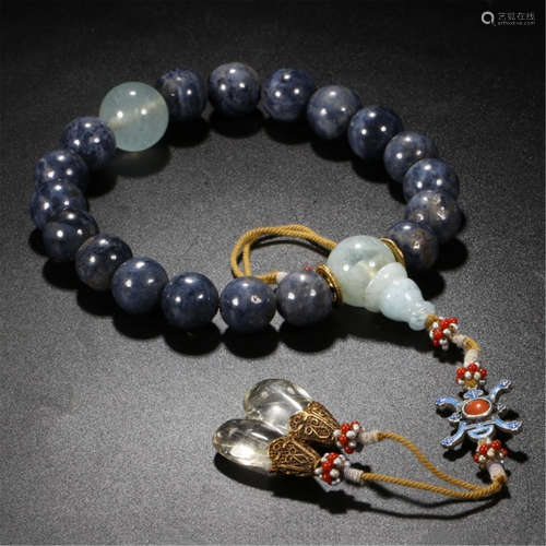 CHINESE SAPPHIRE BEAD BUDDHIST BRACELET