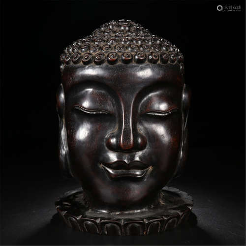 CHINESE HARDWOOD ZITAN BUDDHA HEAD