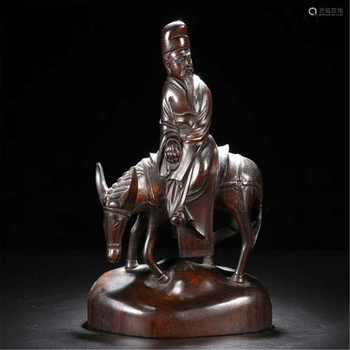 CHINESE HARDWOOD ZITAN MAN ON DONKEY TABLE ITEM