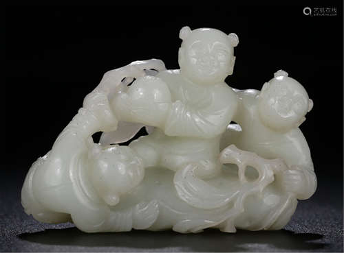 CHINESE GREY JADE BOY PLAYING TABLE ITEM