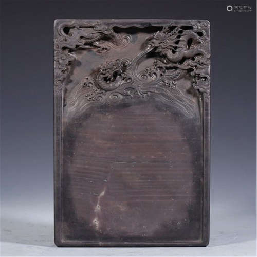 CHINESE RED DUAN STONE DRAGON INKSTONE