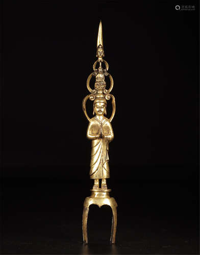 TIBETAN GILT BRONZE STANDING BUDDHA