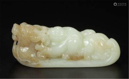 CHINESE YELLOW JADE BOY AND DRAGON TABLE ITEM