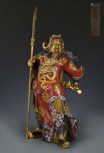 LARGE CHINESE CLOISONNE STANDING WARROIR