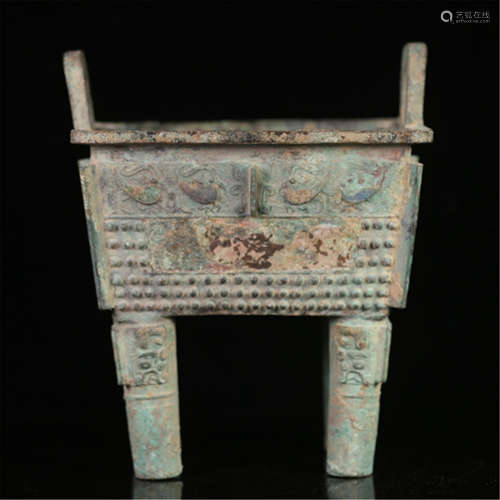 CHINESE ANCIENT BRONZE FOUR FEET DING CENSER