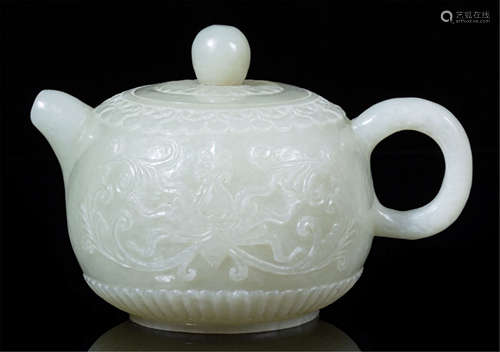 CHINESE WHITE JADE FLOWER TEA POT