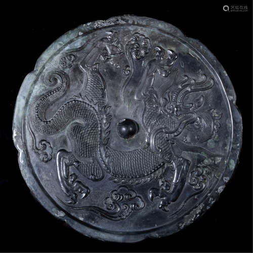 CHINESE BRONZE BEAST ROUND MIRROR