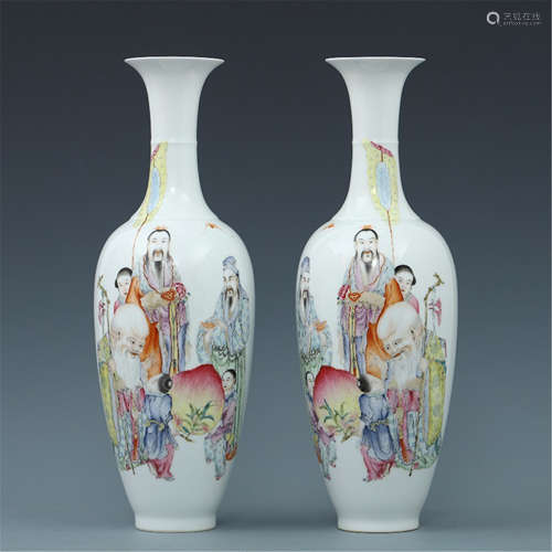 PAIR OF CHINESE PORCELAIN FAMILLE ROSE FIGURES VASES