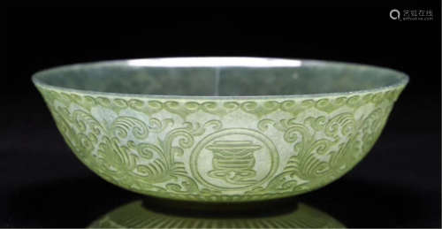 CHINESE SPINACH JADE FLOWER BOWL