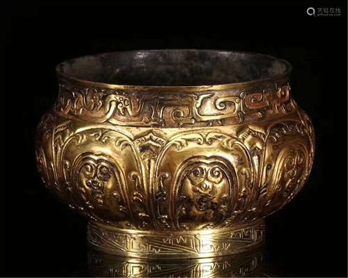 CHINESE GILT BRONZE ROUND CENSER