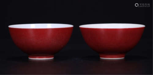 PAIR OF CHINESE PORCELAIN RED GLAZE BOWLS