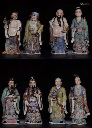 CHINESE PORCELAIN FAMILLE ROSE EIGHT IMMORTAL FIGURES