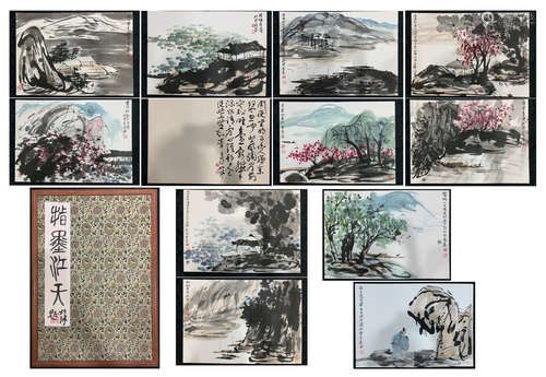 TWEELVE PAGES OF CHINESE ALBUM PAINTING OF LANDSCAPE