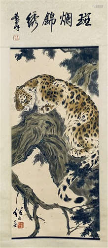 CHINESE SCROLL PAINTING OF TIGER ON TREE