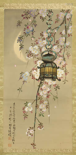 CHINESE SCROLL PAINTING OF LANTERN AND FLOWER