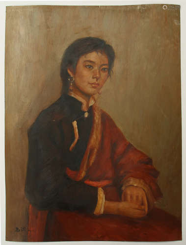 CHINESE OIL PAINTING OF TIBETAN GIRL