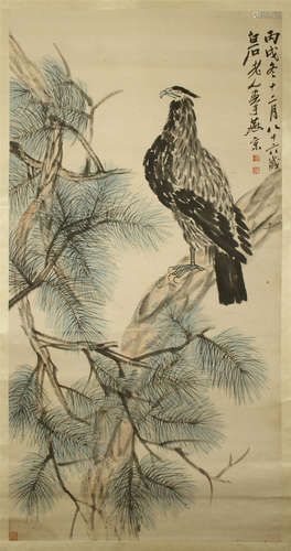 CHINESE SCROLL PAINTING OF EAGLE ON PINE