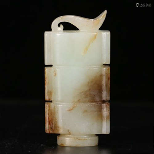 CHINESE NEPHRITE JADE CONG SQUARE VASE