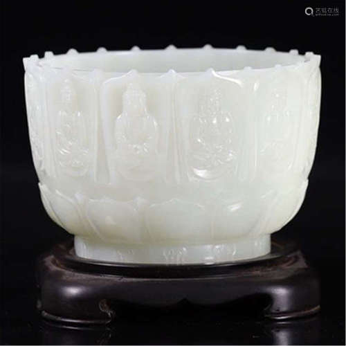 CHINESE WHITE JADE SEATED BUDDHA BOWL