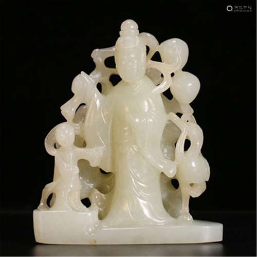 CHINESE CELADON JADE FIGURES TABLE ITEM