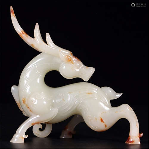 CHINESE WHITE JADE DEER TABLE ITEM