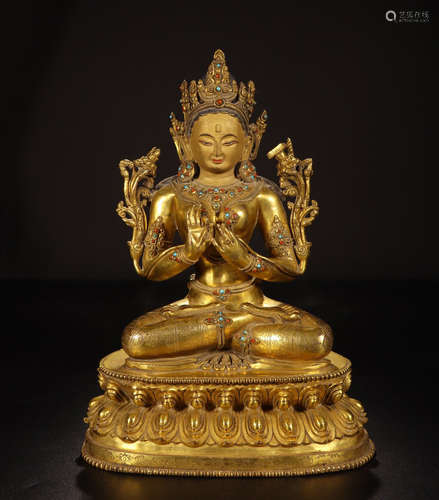 TIBETAN GILT BRONZE SEATED BUDDHA