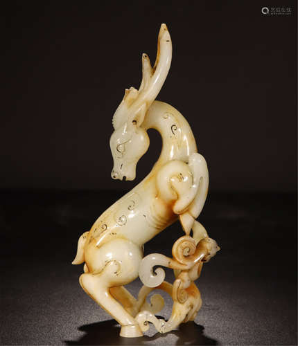 CHINESE NEPHRITE JADE DEER TABLE ITEM