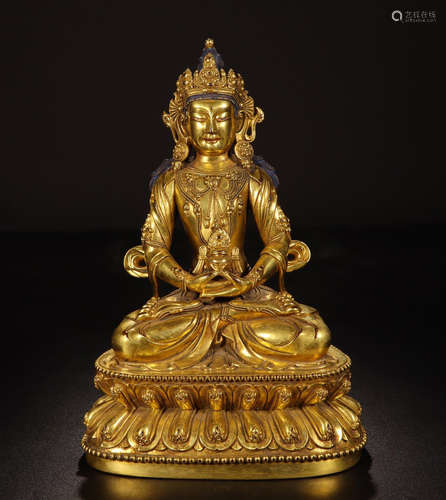 CHINESE GILT BRONZE SEATED GUANYIN