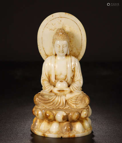 CHINESE WHITE JADE SEATED GUANYIN