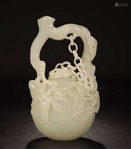 CHINESE YELLOW JADE LONG HANDLE PEACH WATER POT