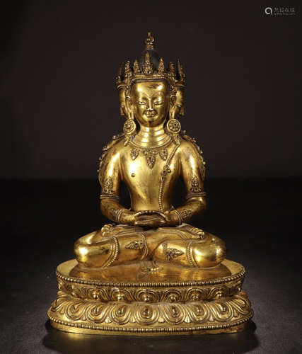 CHINESE GILT BRONZE SEATED GUANYIN