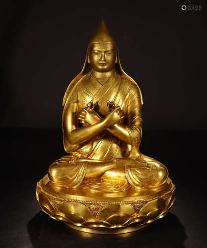 TIBETAN GILT BRONZE SEATED TSONGKAPHA