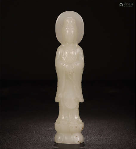 CHINESE GREY JADE STANDING GUANYIN