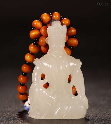 CHINESE WHITE JADE SAEATED BUDDHA