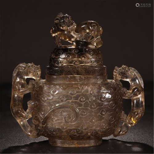 CHINESE TEA ROCK CRYSTAL DRAGON HANDLE LIDDED CENSER