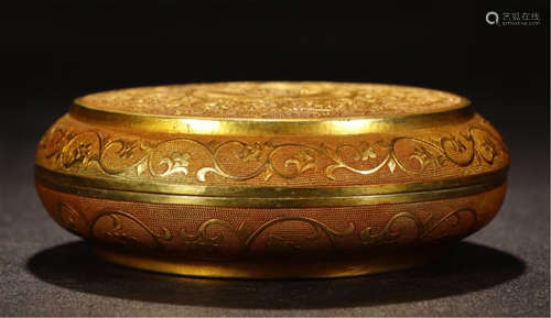 CHINESE GILT BRONZE FLOWER LIDDED ROUND BOX