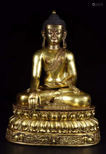 CHINESE GILT BRONZE SEATED SAKAYMUNI