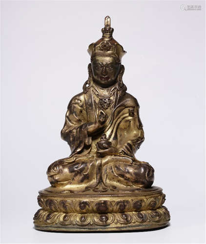 TIBETAN GILT BRONZE SEATED PADMASAMBHAVA