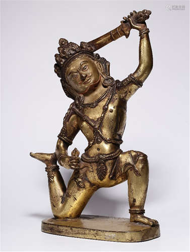 TIBETAN GILT BRONZE KNEELING ACALANATHA