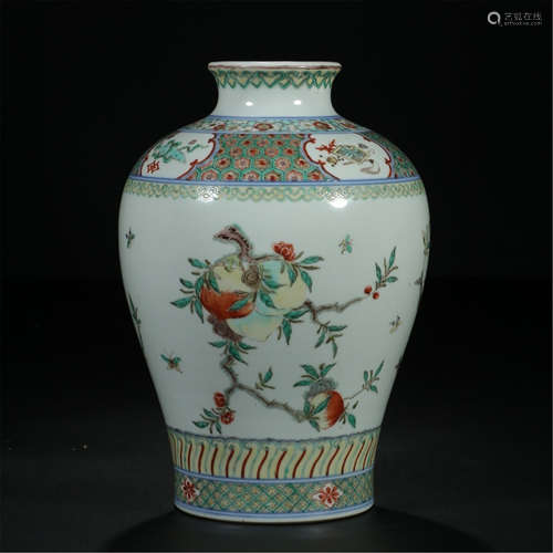 CHINESE PORCELAIN WUCAI PEACH MEIPING VASE