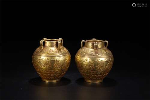 A Pair of Chinese Gilt Silver Jars