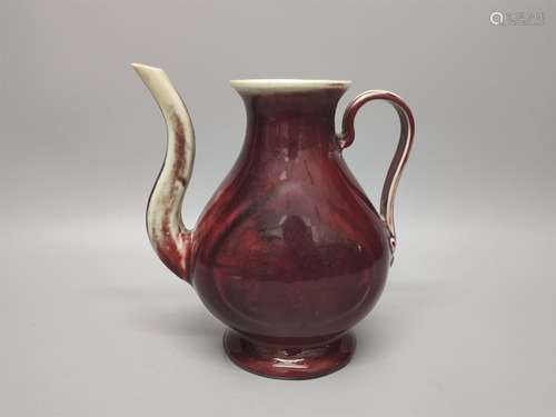 A Chinese Red Glazed Porcelain Wine Pot