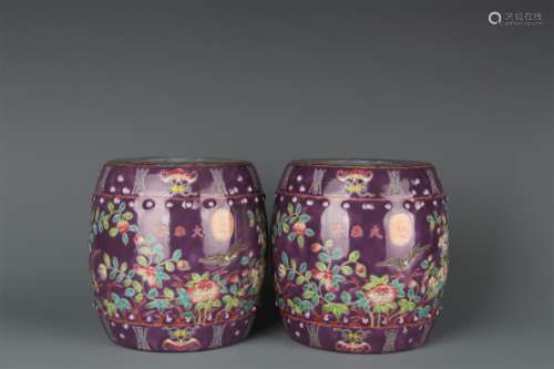 A Pair of Chinese Famille-Rose Porcelain Stools