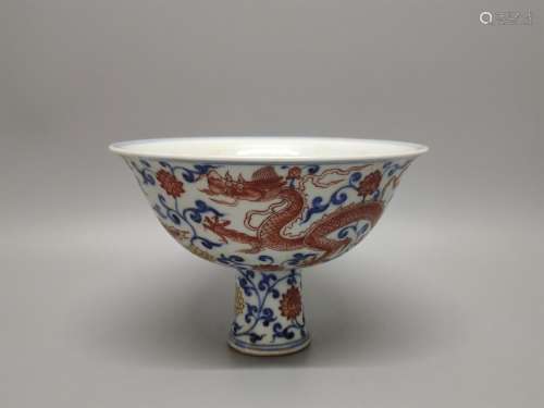 A Chinese Iron-Red Glazed Blue and White Porcelain Bowl