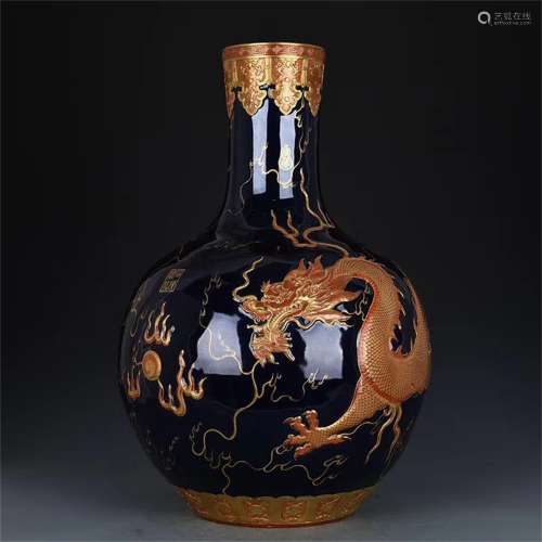 A Chinese Black Ground Golden Glazed Porcelain Vase