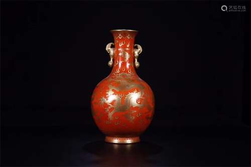 A Chinese Coral-Red Glazed Porcelain Vase