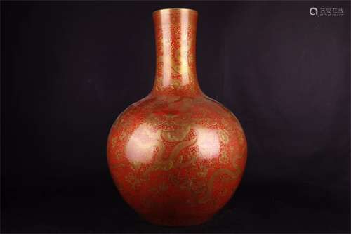 A Chinese Coral-Red Glazed Porcelain Vase