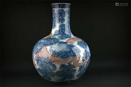 A Chinese Iron-Red Glazed Blue and White Porcelain Vase