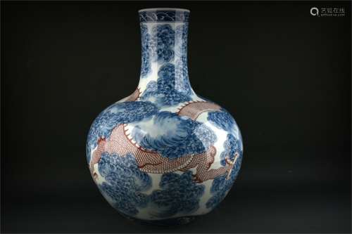 A Chinese Iron-Red Glazed Blue and White Porcelain Vase